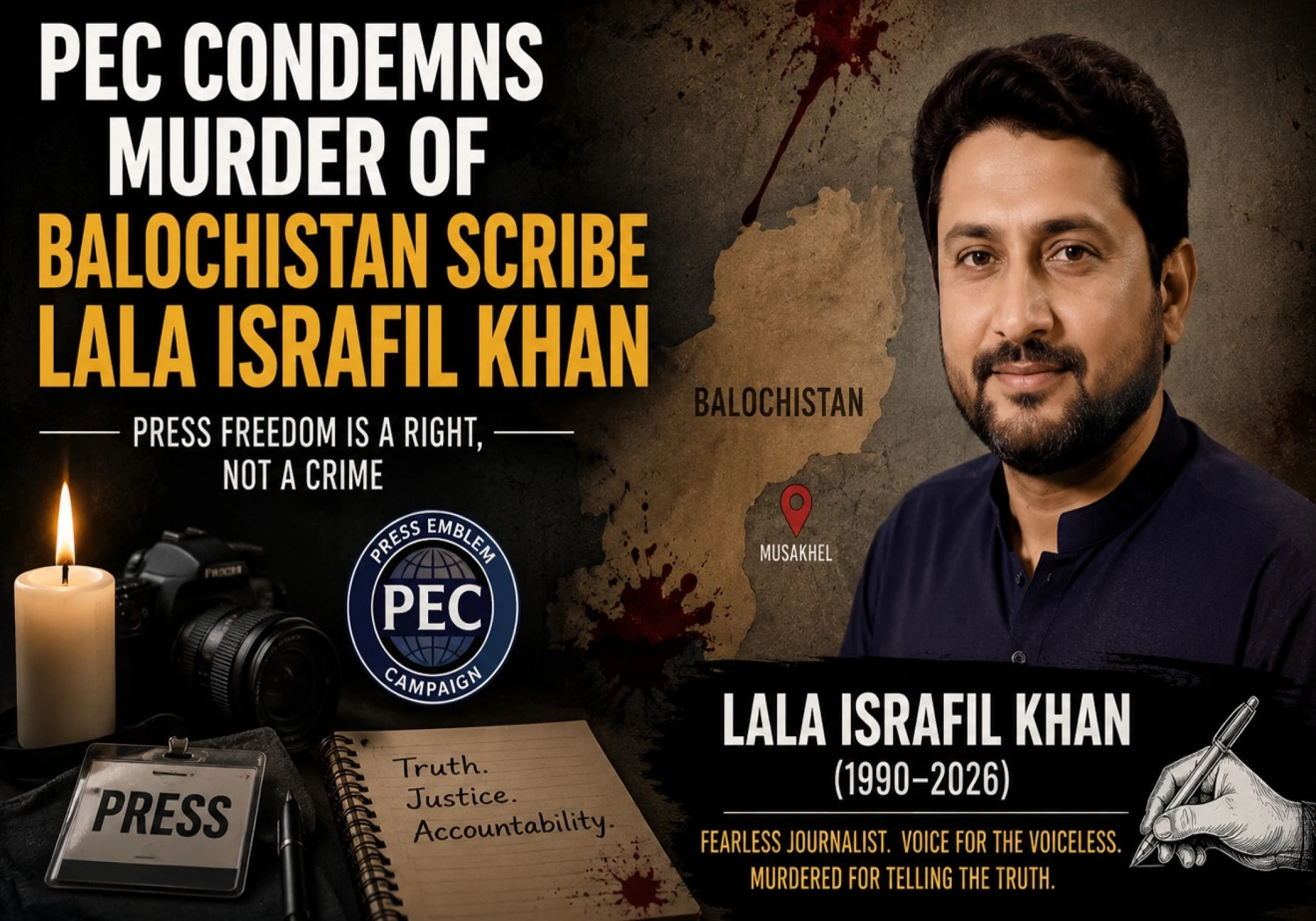 PEC condemns murder of Balochistan scribe Lala Israfil Khan